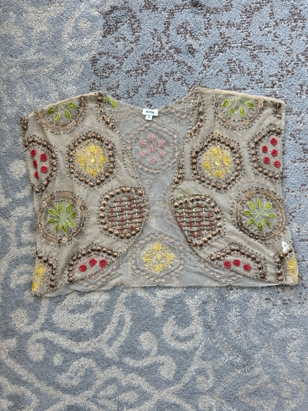 Moyna Sheer Beaded Embroidered Bolero Cardigan Small